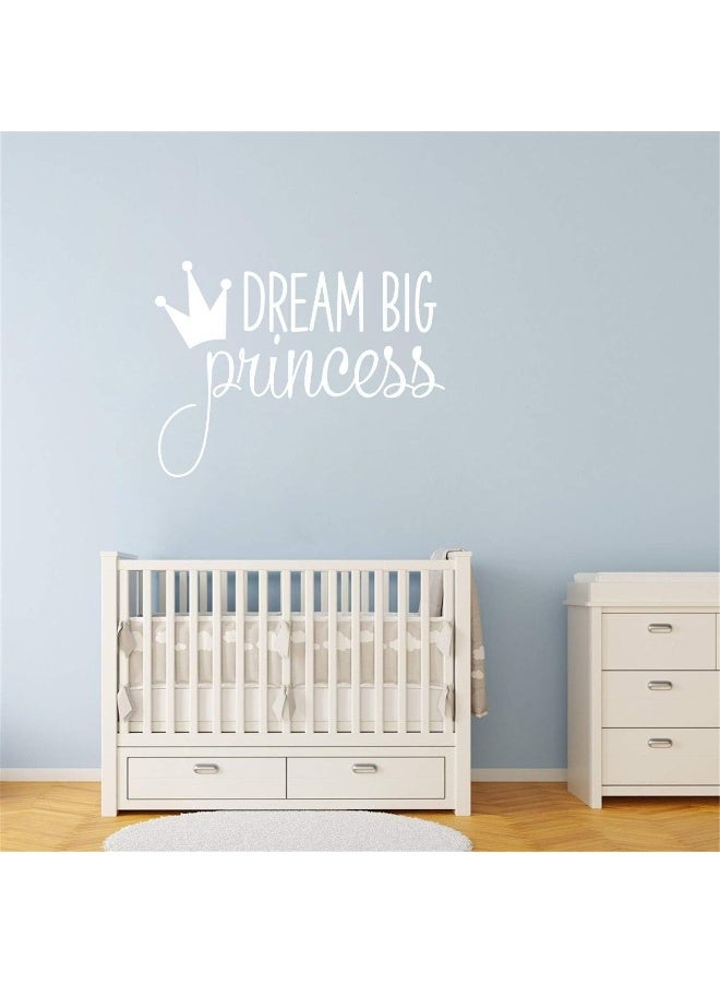 JURUOXIN Dream Big Princess with Crown Wall Decal Vinyl Sticker for Kids Baby Girls Bedroom Decoration Nursery Home Decor Mural Design YMX18 (White) - Image 2